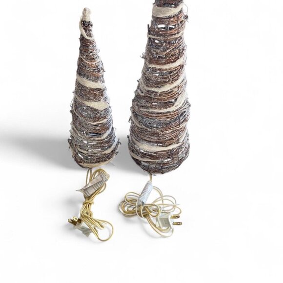 Vintage Light-Up Rustic Cone Trees Set of 2 Holiday Decor 16”/12” - Picture 5 of 6